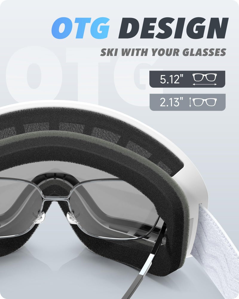 RIOROO Ski/Snowboard Goggles for Men Women, OTG Snow Goggles Anti Fog 100% UV Protection Snowboarding Goggles - Image 4